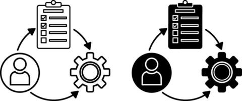 Workflow Icons. Document flow. Icon of Person, Documentation, and Gear. Business and Teamwork Concept vector