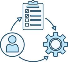 Workflow Color Icon. Document flow. Icon of Person, Documentation, and Gear. Business and Teamwork Concept vector