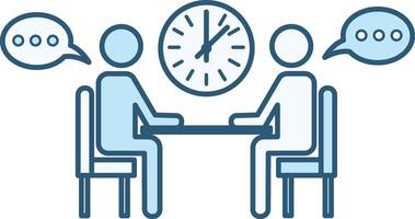 Colored Meeting Icon. A business meeting. Illustration of People Sitting at a Table and Clock. Business and Teamwork Concept vector