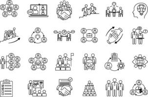 Set of Teamwork Icons. Icons Collaboration, Webinar, Colleague, Team, Teamwork, Presentation, Meeting, Leadership, Brainstorming, and Other vector