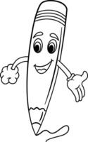 Cartoon Pencil for Coloring Page. Illustration of Funny School Character. vector
