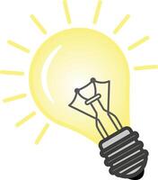 Electric Light Bulb Lighting. Symbol of Idea, Problem Solving, and Creative Thinking. Lamp with Rays. Science and Education vector