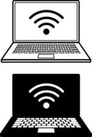 Modern Laptop Icons with Blank Screens. Illustration of Opened Laptop with Keyboard. PC for Study and Work vector