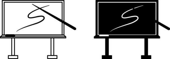 School board icons. Illustration of Chalkboard with Wooden Frame. Pointer and Piece of Chalk. Science and Education vector