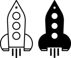 Rocket icons. Black and White Icon of Rocket Taking Off. Space Travel. Registration of the Project Launch. Symbol of Creative Idea vector