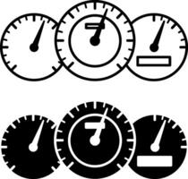 Speedometer icons. Black and White Icons of Vehicle Speedometers. Speed indicator. Car service concept vector