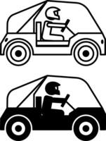 Buggy icons. Black and White Icons of a Man in a Helmet Riding a Buggy. Off-Road Vehicle. Transport Concept vector