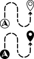 GPS Icons. Black and White Icons. Shows the Start and End of the Road. Location Sign. Navigation System, Distance Measurement. Road Concept vector