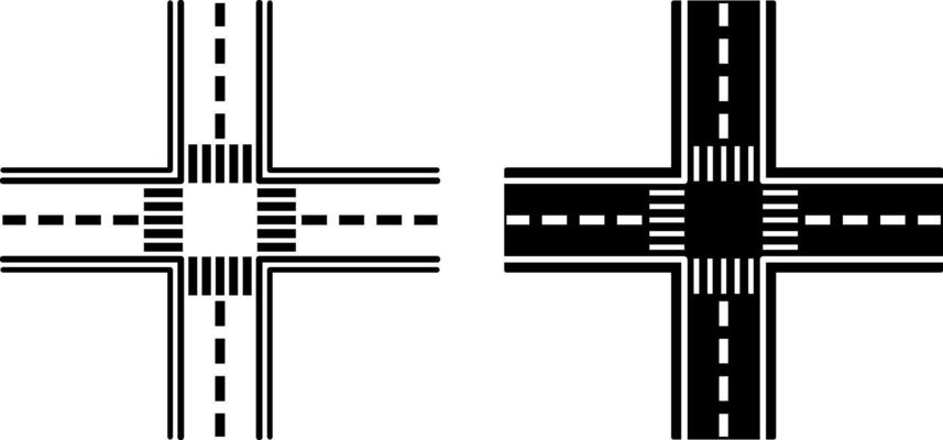 Intersection Icons. Black and White Icons. Highway Intersection and Pedestrian Crossings. Road Concept