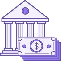 Bank Building Color Icon. Icon of Bank Building and Stacks of Money. Internet banking, Finance, Banking Operations, Banking Services. Business and Architecture Concept vector