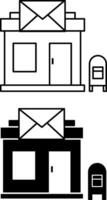 Post Office icons. Black and White Icons. Post Office Building and Mailbox. Architecture Concept vector