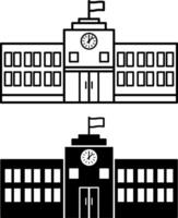 University icons. Black and White Icons of Modern University Building. College, School, Institute. Education and Architecture Concept vector