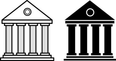 Temple icons. Black and White Icons of Ancient Building with Columns. Architecture of Greece vector