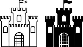 Castle icons. Black and White Icons of Medieval Fortress, Tower. Fairytale Building. Architecture Concept vector