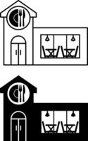 Restaurant Building Icons. Black and White Restaurant Icons with Tables and Chairs Inside. Public catering enterprise. Architecture Concept vector