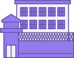 Colored Prison Building Icon. Icon of Prison Building, Prison Tower, and Barbed Wire Fence. Government Institution. Concept of Punishment for Crimes vector