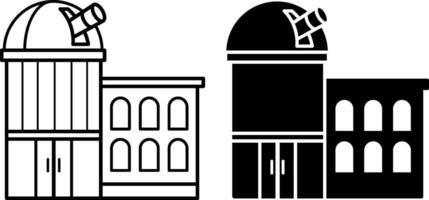 Observatory icons. Black and White Icons of the Observatory Building with Telescope. Space and Science. Government Institution vector