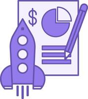 Colored Project Icon. Financial Document Icon, Pencil, and Rocket Taking Off. Business project. Business Management Concept vector