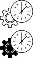 Time Management Icons. Black and White Icons of Gears and Clocks. Business and Management Concept vector