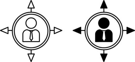 Decision Making Icons. Black and White Icons. Business Man and Arrows in Different Directions. Human Resource Management Concept vector