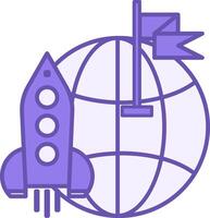 Colored Mission Icon. Icon of Planet, Flag, and Rocket Taking Off. Management Concept vector
