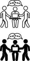 Communication icons. Black and White Icons. Office Employees Communicate and Solve Work Issues. Concept of Working Together and Management vector
