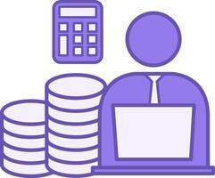Accountant Color Icon. Icon of Man with Laptop, Stack of Coins, and Calculator. Business and Finance. Accounting Concept vector