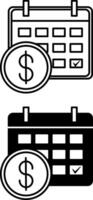 Fiscal Year icons. Black and White Calendar Icons with Report Submission Date Indication. Accounting Concept vector