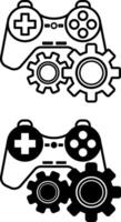 Gamification icons. Black and White Icons of the Game Joystick and Gears. Interactive Fun Education. Workshop concept vector