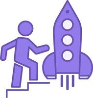 Personal Growth Color Icon. Icon of a Man Walking on the Stairs to the Rocket. Improving Lifestyle. Improvement, Motivation, Training. Wellness and Business Concept vector