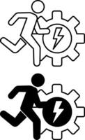 Determination icons. Black and White Icons of Running Man and Gears. Act decisively, and quickly. Brave Man. Business and Positive Thinking Concept vector