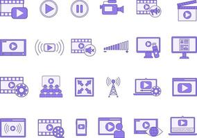 Icon Set. Icons Movie, Camera, Play, Pause, Live, Player, Streaming, Broadcast, Subtitles and Other vector