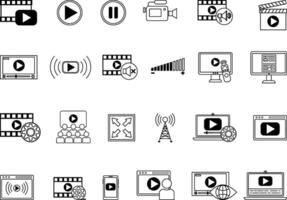 Icons Set. Icons Movie, Play, Pause, Live, Player, Streaming, Broadcast, Subtitles and Other vector