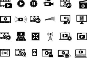 Icons Set. Icons Movie, Play, Pause, Live, Player, Streaming, Broadcast, Subtitles and Other vector