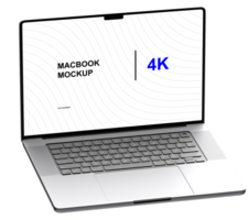 Mockup of silver laptop. Isometric style view and without background psd