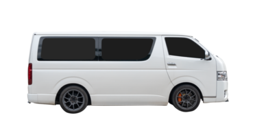Side view of white van car isolated with clipping path in file format png