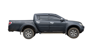 Side view of black pickup truck isolated with clipping path in file format png