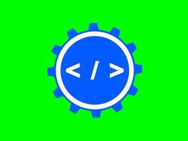 verde tela animação, codificação programa, sintaxe sistema, rotativo engrenagem, desenho animado, plano cor azul video