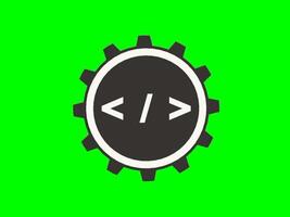 green screen animation, coding program, syntax system, rotating gear, cartoon, flat color black video