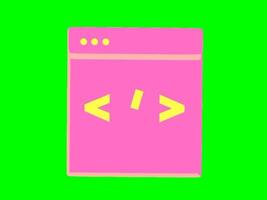green screen animation icon, programming file document, cartoon, flat color pink video