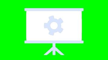 green screen animation icon, presentation stand, with rotating gear. cartoon, flat color white video