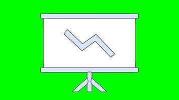 green screen animation icon, presentation stand, with descending chart. cartoon, flat color white video
