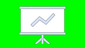 green screen animation icon, presentation stand, with animated chart up. cartoon, flat color white video