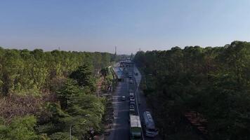 A view of a highway with trees and cars video