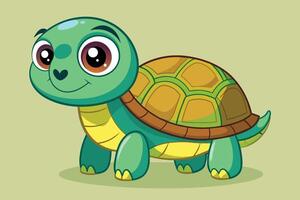 Cute cartoon turtle character with large eyes and a friendly smile depicted in a playful style against a soft green background vector