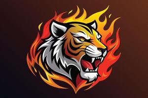 A fierce tiger roaring amidst flames, showcasing strength and intensity in a bold artistic design vector