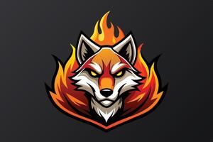A fierce fox logo with flames in a modern design, showcasing vibrant colors and an intense expression set against a dark background vector