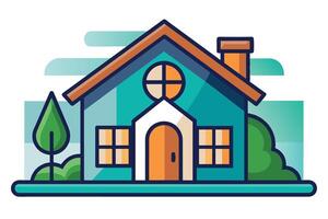 A colorful cartoon-style house surrounded by trees on a sunny day with a clear sky vector
