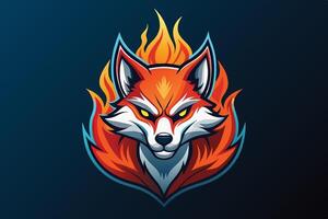 Dynamic fiery fox logo featuring bold orange and white coloring set against a dark background, representing agility and cleverness vector
