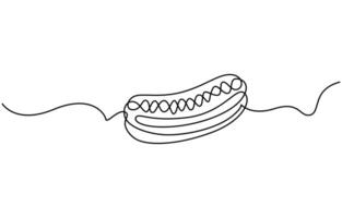 One line continuous hot dog fast food line art vector